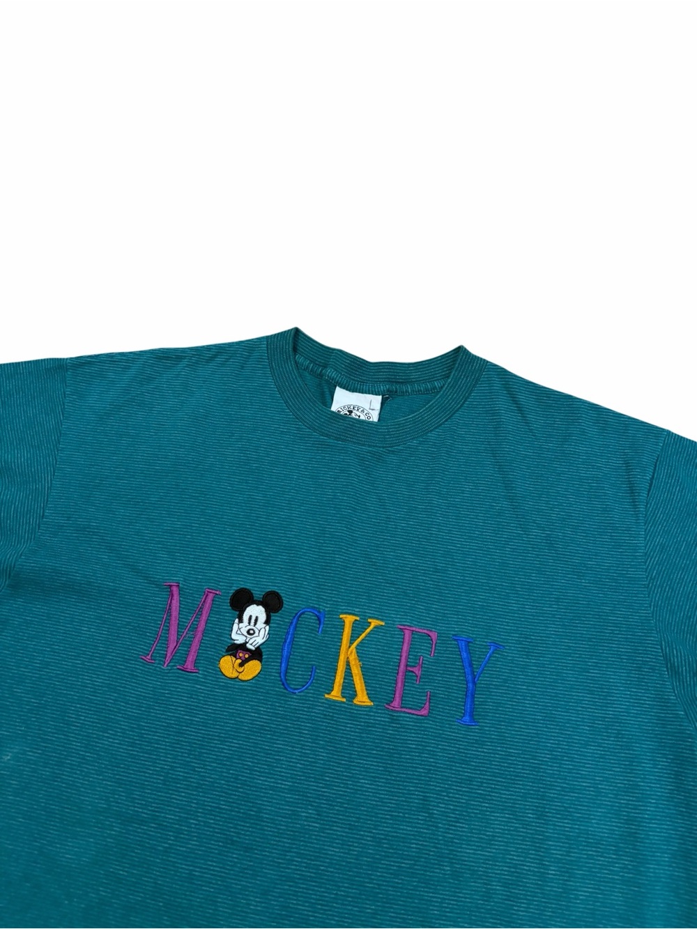 VTG Mickey Mouse Spell Out Striped Shirt Adult One Size Fits All (Large) 90s